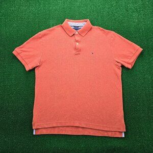 Tommy Hilfiger Polo Shirt Mens Large Orange Short‎ Sleeve Golf Preppy Casual